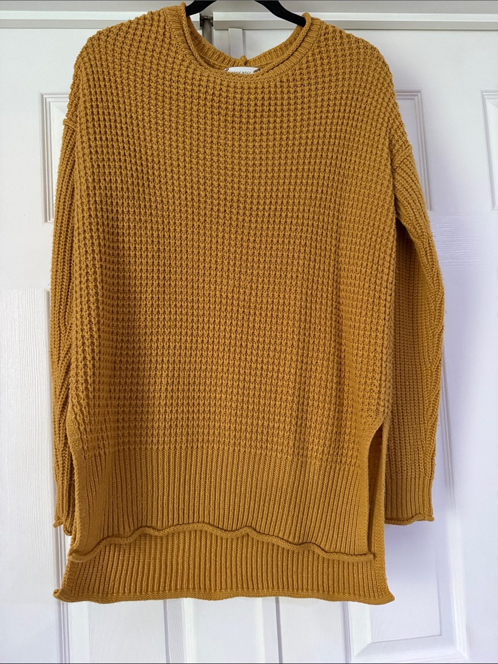 Pink Rose Mustard Waffle Knit Crewneck Sweater